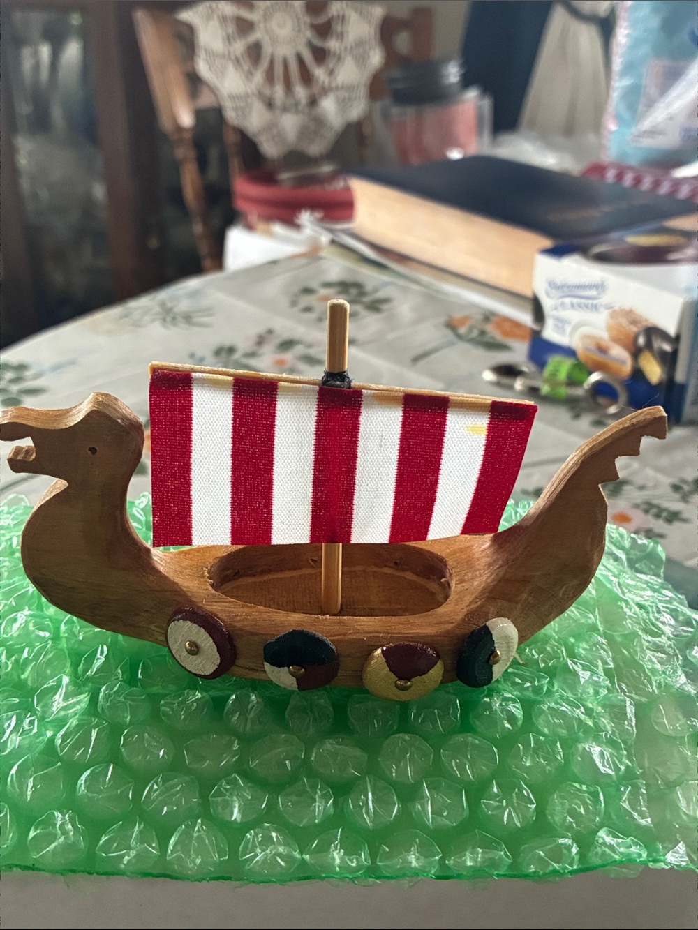 Hand carved wooden Viking ship!